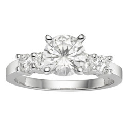 Charles & Colvard Gold 1.40 TGW Round Forever Brilliant Moissanite Solitaire Ring with Sidestone - Handcrafted By Name My Rings™