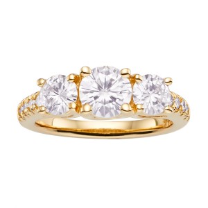 Charles & Colvard Gold 2.24 TGW Round Forever Brilliant Moissanite 3-Stone Ring - Handcrafted By Name My Rings™