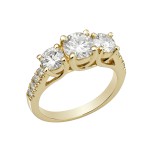 Charles & Colvard Gold 2.24 TGW Round Forever Brilliant Moissanite 3-Stone Ring - Handcrafted By Name My Rings™