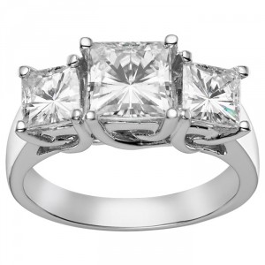 Charles & Colvard Gold 3.30 TGW Square Brilliant Classic Moissanite 3-Stone Ring - Handcrafted By Name My Rings™