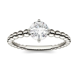 Charles & Colvard White Gold 0.80 TGW Forever Brilliant Moissanite Beaded Solitaire Ring - Handcrafted By Name My Rings™