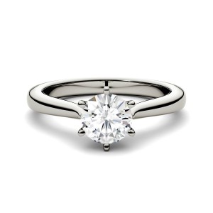 18ct White Gold 1ct DEW Forever One Round Colorless Moissanite Solitaire Ring - Handcrafted By Name My Rings™