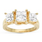 Charles & Colvard Gold 2.20 TGW Square Forever Brilliant Moissanite 3-Stone Ring - Handcrafted By Name My Rings™