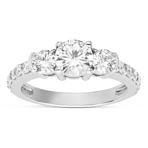 Sterling Silver 1.62 TGW Moissanite Forever Classic 3-stone Ring with Side Accents - Handcrafted By Name My Rings™