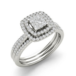 1 1/2ct TDW Cluster Halo Bridal Set - Handcrafted By Name My Rings™