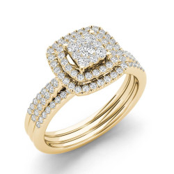 1 1/2ct TDW Cluster Halo Bridal Set - Handcrafted By Name My Rings™