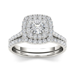 1 1/4 ct TDW Diamond Halo Engagement Ring Set - Handcrafted By Name My Rings™