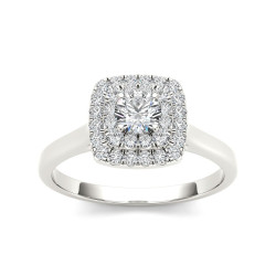 Gold 1/2ct TDW Diamond Double Halo Engagement Ring - Handcrafted By Name My Rings™