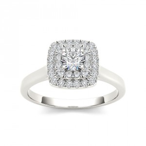 Gold 1/2ct TDW Diamond Double Halo Engagement Ring - Handcrafted By Name My Rings™