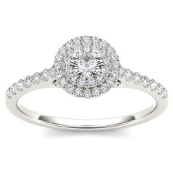Gold 1/2ct TDW Diamond Double Halo Engagement Ring - Handcrafted By Name My Rings™