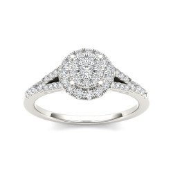 Gold 1/2ct TDW Diamond Double Halo Milgrain Engagement Ring - Handcrafted By Name My Rings™