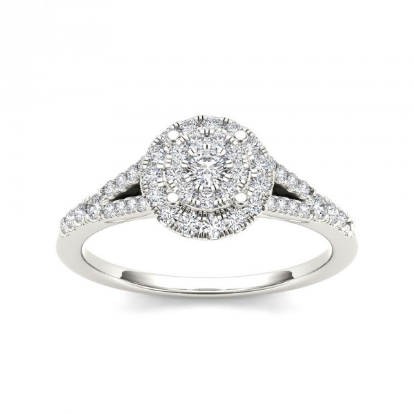 Gold 1/2ct TDW Diamond Double Halo Milgrain Engagement Ring - Handcrafted By Name My Rings™