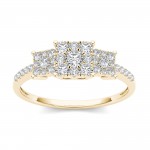 Gold 1/2ct TDW Diamond Three Cluster Engagement Ring - Handcrafted By Name My Rings™