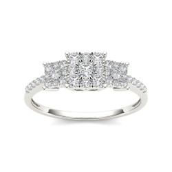 Gold 1/2ct TDW Diamond Three Cluster Engagement Ring - Handcrafted By Name My Rings™