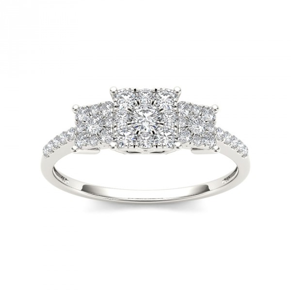 Gold 1/2ct TDW Diamond Three Cluster Engagement Ring - Handcrafted By Name My Rings™