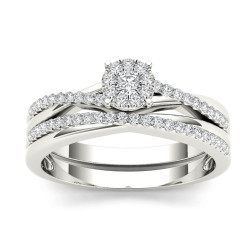Gold 1/4ct TDW Diamond Cluster Engagement Ring Set - Handcrafted By Name My Rings™