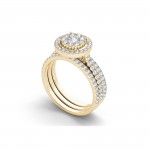 Gold 1ct TDW Diamond Halo Bridal Ring Set - Handcrafted By Name My Rings™