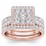 Gold 2ct TDW Diamond Halo Bridal Ring Set - Handcrafted By Name My Rings™