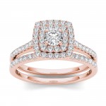Gold 3/4ct TDW Diamond Double Halo Bridal Ring Set - Handcrafted By Name My Rings™