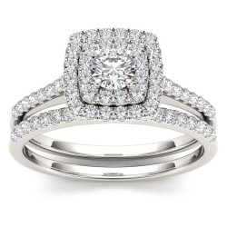 Gold 3/4ct TDW Diamond Double Halo Bridal Ring Set - Handcrafted By Name My Rings™