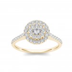 Gold 3/4ct TDW Diamond Double Halo Engagement Ring - Handcrafted By Name My Rings™