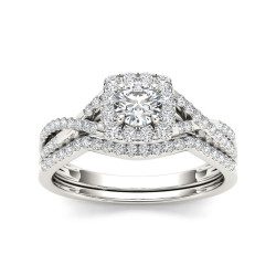 Gold 3/4ct TDW Diamond Halo Bridal Ring Set - Handcrafted By Name My Rings™
