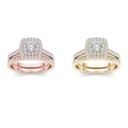Gold 3/4ct TDW Diamond Halo Engagement Ring Set - Handcrafted By Name My Rings™
