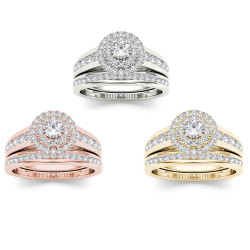 Gold 7/8ct TDW Diamond Double Halo Engagement Ring Set - Handcrafted By Name My Rings™