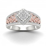 Pink Two Tone White Gold 1/2ct TDW Diamond Cluster Engagement Ring - Handcrafted By Name My Rings™