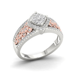 Pink Two Tone White Gold 1/2ct TDW Diamond Cluster Engagement Ring - Handcrafted By Name My Rings™