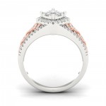 Pink Two Tone White Gold 1/2ct TDW Diamond Cluster Engagement Ring - Handcrafted By Name My Rings™