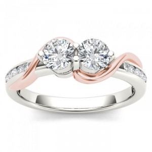 Pink Two-Tone White Gold 3/4ct TDW Two-Stone Diamond Engagement Ring - Handcrafted By Name My Rings™