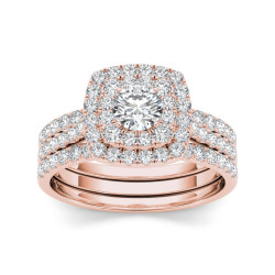 Rose Gold 1 1/2ct TDW Halo Engagement Ring Set - Handcrafted By Name My Rings™