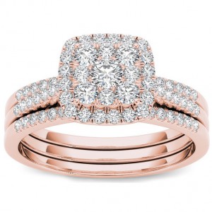 Rose Gold 1/2 ct TDW Diamond Halo Engagement Ring Set - Handcrafted By Name My Rings™