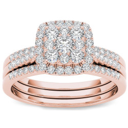 Rose Gold 1/2 ct TDW Diamond Halo Engagement Ring Set - Handcrafted By Name My Rings™