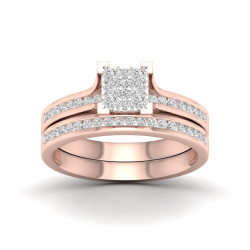 Rose Gold 1/2ct TDW Diamond Cluster Bridal Set - Handcrafted By Name My Rings™