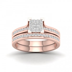 Rose Gold 1/2ct TDW Diamond Cluster Bridal Set - Handcrafted By Name My Rings™