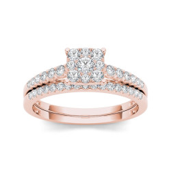 Rose Gold 1/2ct TDW Diamond Cluster Engagement Ring Set - Handcrafted By Name My Rings™