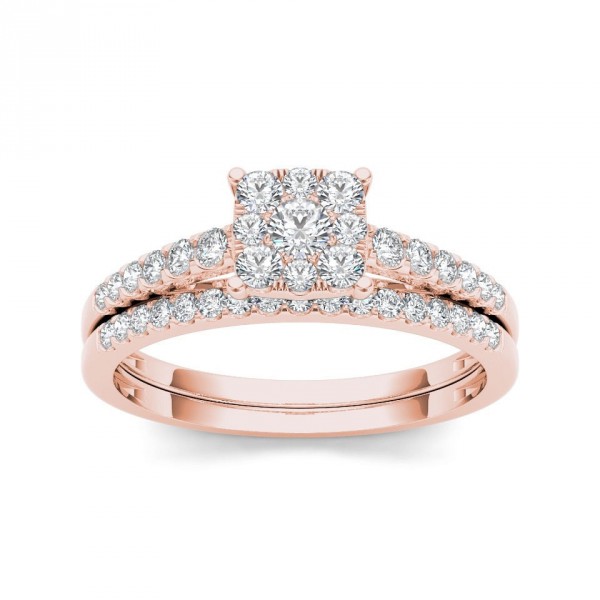 Rose Gold 1/2ct TDW Diamond Cluster Engagement Ring Set - Handcrafted By Name My Rings™