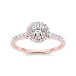 Rose Gold 1/2ct TDW Diamond Double Halo Engagement Ring - Handcrafted By Name My Rings™
