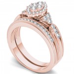 Rose Gold 1/2ct TDW Diamond Marquise-Framed Halo Engagement Ring Set - Handcrafted By Name My Rings™
