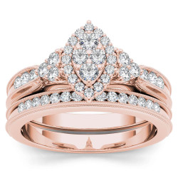 Rose Gold 1/2ct TDW Diamond Marquise-Framed Halo Engagement Ring Set - Handcrafted By Name My Rings™
