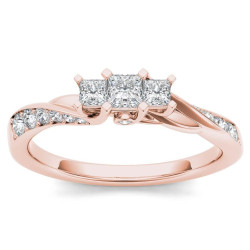Rose Gold 1/2ct TDW Diamond Three-Stone Anniversary Ring - Handcrafted By Name My Rings™
