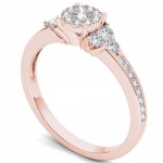 Rose Gold 1/2ct TDW Diamond Three-Stone Look Halo Engagement Ring - Handcrafted By Name My Rings™