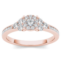 Rose Gold 1/2ct TDW Diamond Three-Stone Look Halo Engagement Ring - Handcrafted By Name My Rings™
