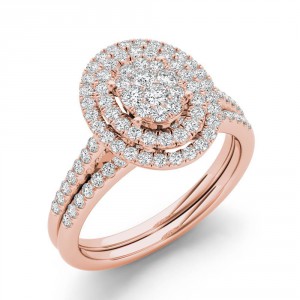 Rose Gold 1/2ct TDW Oval Shaped Cluster Halo Bridal Set - Handcrafted By Name My Rings™