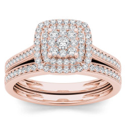 Rose Gold 1/3ct TDW Diamond Cluster Halo Bridal Set - Handcrafted By Name My Rings™