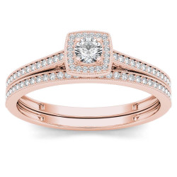 Rose Gold 1/3ct TDW Diamond Halo Engagement Ring with One Band - Handcrafted By Name My Rings™