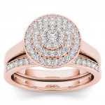 Rose Gold 1/4ct TDW Cluster Halo Bridal Set - Handcrafted By Name My Rings™