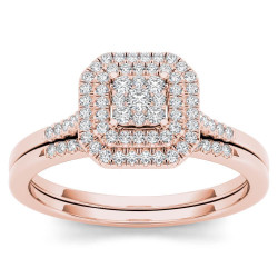 Rose Gold 1/4ct TDW Diamond Cluster Halo Bridal Set - Handcrafted By Name My Rings™